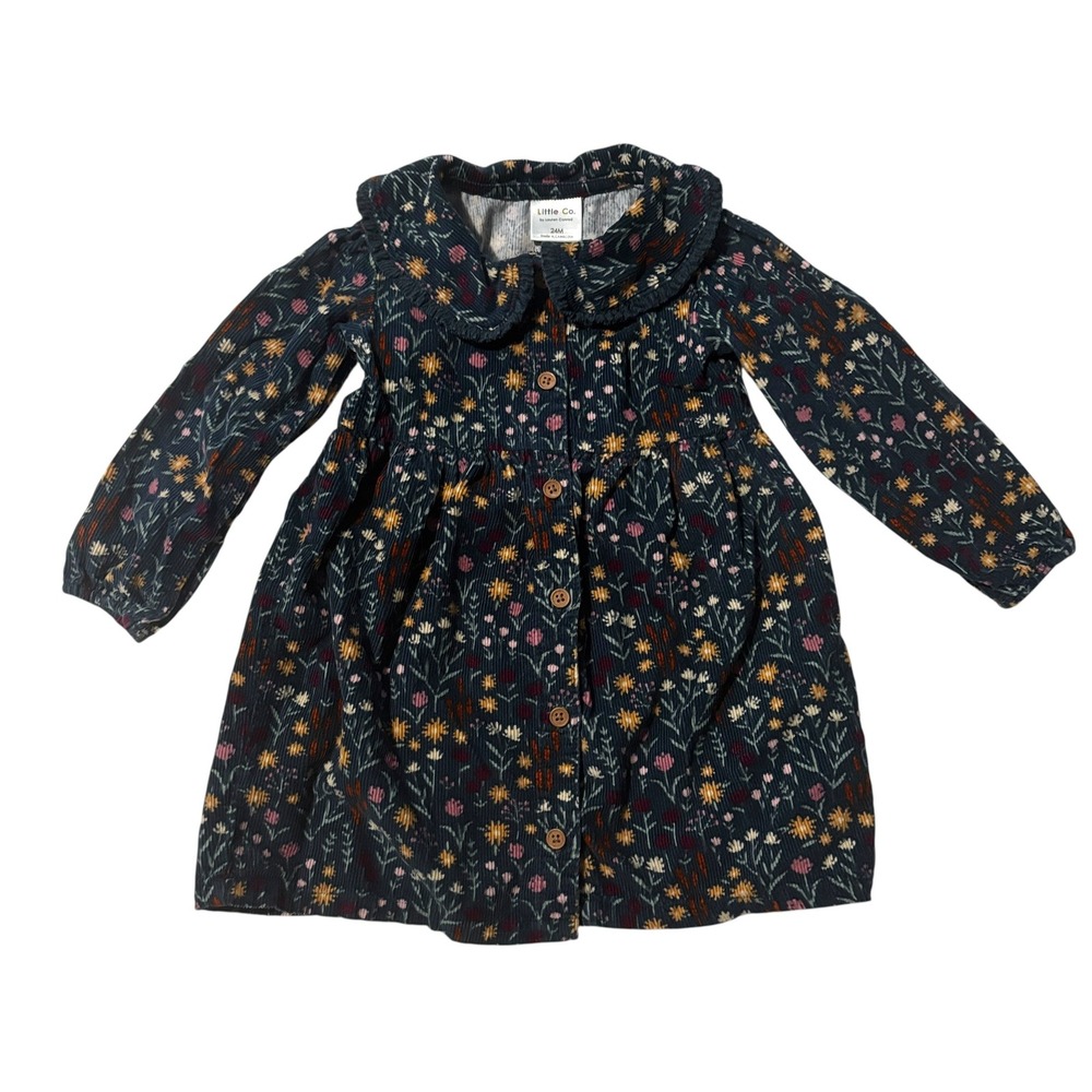 Little Co Dress Girls 24M Corduroy Button Long Sleeve Floral Organic Cotton‎